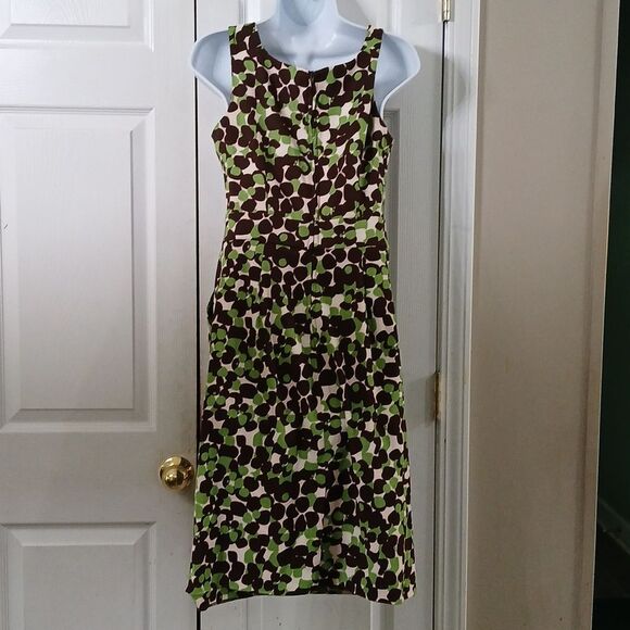 Sangria green brown  cream sleeveless pleated front dress with pockets Sz 6 EUC - Picture 4 of 7